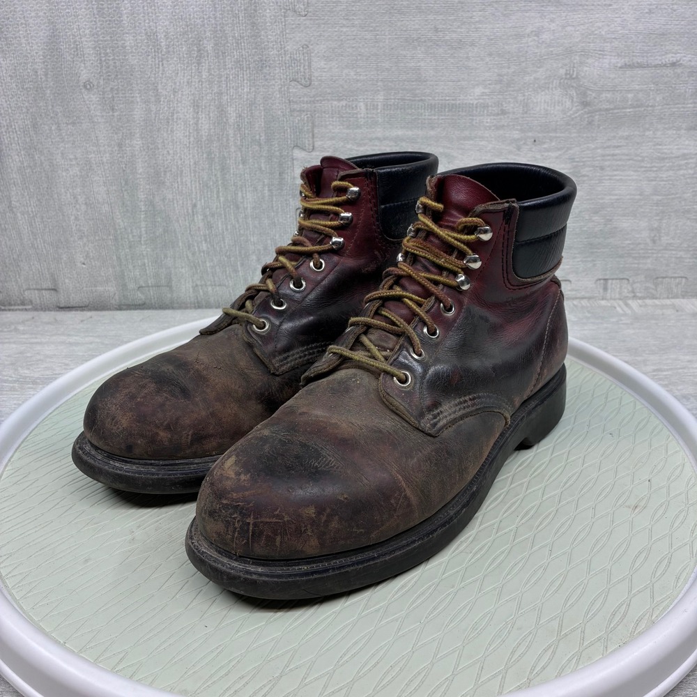 Vintage Red Wing Work Boots Mens 8.5 Brown Leather Steel Toe SuperSole USA